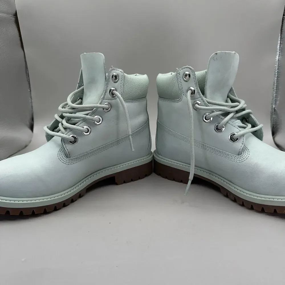 Timberland Boots Big Kids Size 3.5 Mint Green 6 Inch Premium Leather Lug Sole